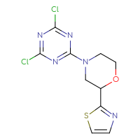 Chemical structure of 2,4-dichloro-6-[2-(1,3-thiazol-2-yl)morpholin-4-yl]-1,3,5-triazine - CSSB02214522758