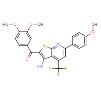 Chemical structure of 2-(3,4-dimethoxybenzoyl)-6-(4-methoxyphenyl)-4-(trifluoromethyl)thieno[2,3-b]pyridin-3-amine - CSSB00102542707
