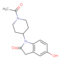 Chemical structure of 1-(1-acetylpiperidin-4-yl)-5-hydroxy-2,3-dihydro-1H-indol-2-one - CSSB21291566180