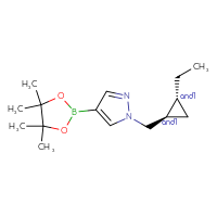 Chemical structure of rac-1-{[(1R,2R)-2-ethylcyclopropyl]methyl}-4-(4,4,5,5-tetramethyl-1,3,2-dioxaborolan-2-yl)-1H-pyrazole - CSSB02128169228