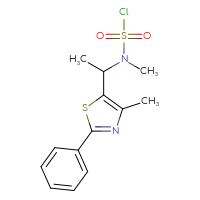 Chemical structure of N-methyl-N-[1-(4-methyl-2-phenyl-1,3-thiazol-5-yl)ethyl]sulfamoyl chloride - CSSB21224775959