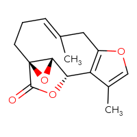 Chemical structure of (1S,4E,12S,13S)-5,10-dimethyl-8,14,16-trioxatetracyclo[10.2.2.0¹,¹³.0⁷,¹¹]hexadeca-4,7(11),9-trien-15-one - CSSB00102419918