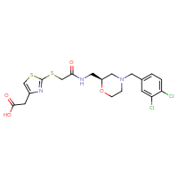 Chemical structure of 2-(2-{[({[(2S)-4-[(3,4-dichlorophenyl)methyl]morpholin-2-yl]methyl}carbamoyl)methyl]sulfanyl}-1,3-thiazol-4-yl)acetic acid - CSSB02495324862