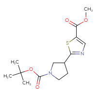 Chemical structure of methyl 2-{1-[(tert-butoxy)carbonyl]pyrrolidin-3-yl}-1,3-thiazole-5-carboxylate - CSSB02068385971