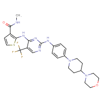 Chemical structure of N-methyl-2-{[2-({4-[4-(morpholin-4-yl)piperidin-1-yl]phenyl}amino)-5-(trifluoromethyl)pyrimidin-4-yl]amino}thiophene-3-carboxamide - CSSB14880530544