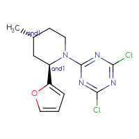 Chemical structure of rac-2,4-dichloro-6-[(2R,4R)-2-(furan-2-yl)-4-methylpiperidin-1-yl]-1,3,5-triazine - CSSB21332059041