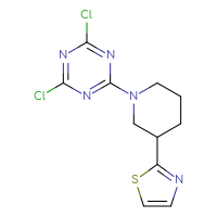 Chemical structure of 2,4-dichloro-6-[3-(1,3-thiazol-2-yl)piperidin-1-yl]-1,3,5-triazine - CSSB00050276954