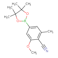 Chemical structure of 2-methoxy-6-methyl-4-(4,4,5,5-tetramethyl-1,3,2-dioxaborolan-2-yl)benzonitrile - CSSB02496044129