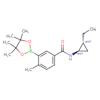 Chemical structure of rac-N-[(1R,2R)-2-ethylcyclopropyl]-4-methyl-3-(4,4,5,5-tetramethyl-1,3,2-dioxaborolan-2-yl)benzamide - CSSB02526925930