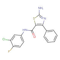 Chemical structure of 2-amino-N-(3-chloro-4-fluorophenyl)-4-phenyl-1,3-thiazole-5-carboxamide - CSSB00026723986