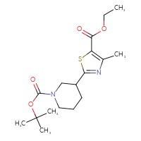 Chemical structure of tert-butyl 3-[5-(ethoxycarbonyl)-4-methyl-1,3-thiazol-2-yl]piperidine-1-carboxylate - CSSB01511816204