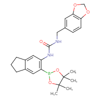 Chemical structure of 3-[(2H-1,3-benzodioxol-5-yl)methyl]-1-[6-(4,4,5,5-tetramethyl-1,3,2-dioxaborolan-2-yl)-2,3-dihydro-1H-inden-5-yl]urea - CSSB21332113794