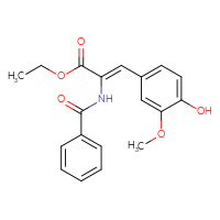 Chemical structure of ethyl (2Z)-3-(4-hydroxy-3-methoxyphenyl)-2-(phenylformamido)prop-2-enoate - CSSB21044721752