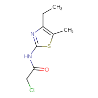 Chemical structure of 2-chloro-N-(4-ethyl-5-methyl-1,3-thiazol-2-yl)acetamide - CSSB00000740721