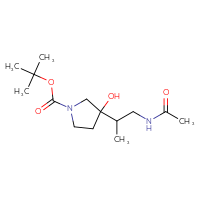 Chemical structure of tert-butyl 3-(1-acetamidopropan-2-yl)-3-hydroxypyrrolidine-1-carboxylate - CSSB02495736168