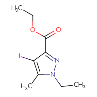 Chemical structure of ethyl 1-ethyl-4-iodo-5-methyl-1H-pyrazole-3-carboxylate - CSSB00010380766