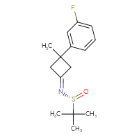 Chemical structure of (R)-N-[3-(3-fluorophenyl)-3-methylcyclobutylidene]-2-methylpropane-2-sulfinamide - CSSB21331813222