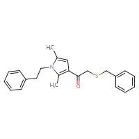 Chemical structure of 2-(benzylsulfanyl)-1-[2,5-dimethyl-1-(2-phenylethyl)-1H-pyrrol-3-yl]ethan-1-one - CSSB21332071051