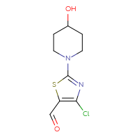 Chemical structure of 4-chloro-2-(4-hydroxypiperidin-1-yl)-1,3-thiazole-5-carbaldehyde - CSSB00011210441