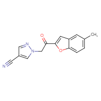 Chemical structure of 1-[2-(5-methyl-1-benzofuran-2-yl)-2-oxoethyl]-1H-pyrazole-4-carbonitrile - CSSB02022728423