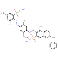Chemical structure of disodium 3-(2-{4-[2-(2,4-dimethyl-6-sulfonatophenyl)diazen-1-yl]-2-methoxy-5-methylphenyl}diazen-1-yl)-4-hydroxy-7-(phenylamino)naphthalene-2-sulfonate - CSSB03549784384