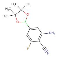Chemical structure of 2-amino-6-fluoro-4-(4,4,5,5-tetramethyl-1,3,2-dioxaborolan-2-yl)benzonitrile - CSSB06258446998