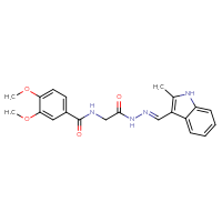 Chemical structure of 3,4-dimethoxy-N-({N'-[(E)-(2-methyl-1H-indol-3-yl)methylidene]hydrazinecarbonyl}methyl)benzamide - CSSB00132677798