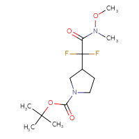 Chemical structure of tert-butyl 3-{difluoro[methoxy(methyl)carbamoyl]methyl}pyrrolidine-1-carboxylate - CSSB02129168435
