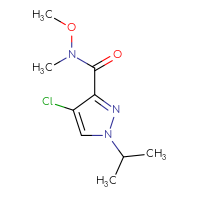 Chemical structure of 4-chloro-N-methoxy-N-methyl-1-(propan-2-yl)-1H-pyrazole-3-carboxamide - CSSB02131306456