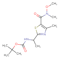 Chemical structure of tert-butyl N-(1-{5-[methoxy(methyl)carbamoyl]-4-methyl-1,3-thiazol-2-yl}ethyl)carbamate - CSSB01045818355