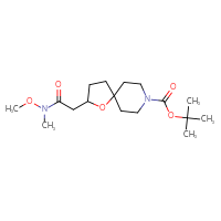 Chemical structure of tert-butyl 2-{[methoxy(methyl)carbamoyl]methyl}-1-oxa-8-azaspiro[4.5]decane-8-carboxylate - CSSB02271961350