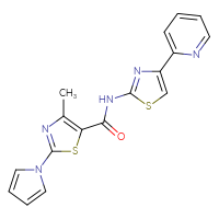 Chemical structure of 4-methyl-N-[4-(pyridin-2-yl)-1,3-thiazol-2-yl]-2-(1H-pyrrol-1-yl)-1,3-thiazole-5-carboxamide - CSSB00160367019