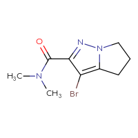 Chemical structure of 3-bromo-N,N-dimethyl-4H,5H,6H-pyrrolo[1,2-b]pyrazole-2-carboxamide - CSSB01991513601