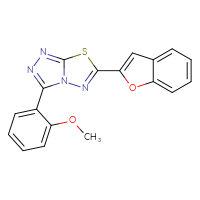 Chemical structure of 6-(1-benzofuran-2-yl)-3-(2-methoxyphenyl)-[1,2,4]triazolo[3,4-b][1,3,4]thiadiazole - CSSB00121637910