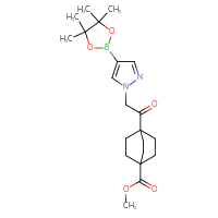 Chemical structure of methyl 4-{2-[4-(4,4,5,5-tetramethyl-1,3,2-dioxaborolan-2-yl)-1H-pyrazol-1-yl]acetyl}bicyclo[2.2.2]octane-1-carboxylate - CSSB21332041886