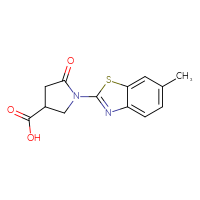 Chemical structure of 1-(6-methyl-1,3-benzothiazol-2-yl)-5-oxopyrrolidine-3-carboxylic acid - CSSB00138414909