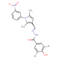 Chemical structure of 3,5-dibromo-N'-{[2,5-dimethyl-1-(3-nitrophenyl)-1H-pyrrol-3-yl]methylidene}-4-hydroxybenzohydrazide - CSSB06738094458