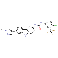 Chemical structure of 1-[4-chloro-3-(trifluoromethyl)phenyl]-3-[7-(1-methyl-1H-pyrazol-4-yl)-2,3,4,9-tetrahydro-1H-carbazol-3-yl]urea - CSSB14855344379