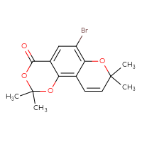 Chemical structure of 6-bromo-2,2,8,8-tetramethyl-2H,4H,8H-[1,3]dioxino[4,5-f]chromen-4-one - CSSB00020622195
