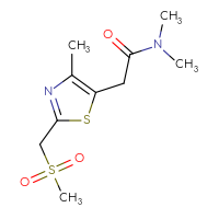 Chemical structure of 2-[2-(methanesulfonylmethyl)-4-methyl-1,3-thiazol-5-yl]-N,N-dimethylacetamide - CSSB01999239962