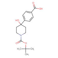 Chemical structure of 4-{1-[(tert-butoxy)carbonyl]-4-hydroxypiperidin-4-yl}benzoic acid - CSSB14800402875