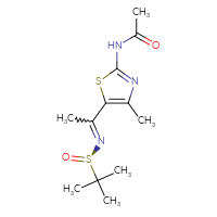 Chemical structure of N-[4-methyl-5-(1-{[(R)-2-methylpropane-2-sulfinyl]imino}ethyl)-1,3-thiazol-2-yl]acetamide - CSSB21332860288
