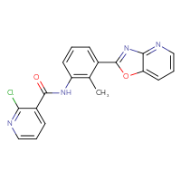 Chemical structure of 2-chloro-N-(2-methyl-3-{[1,3]oxazolo[4,5-b]pyridin-2-yl}phenyl)pyridine-3-carboxamide - CSSB00121618606