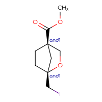 Chemical structure of rac-methyl (1R,4R)-1-(iodomethyl)-2-oxabicyclo[2.2.1]heptane-4-carboxylate - CSSB20620690279