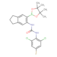 Chemical structure of 1-(2,6-dichloro-4-fluorophenyl)-3-[6-(4,4,5,5-tetramethyl-1,3,2-dioxaborolan-2-yl)-2,3-dihydro-1H-inden-5-yl]urea - CSSB21332058148
