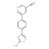 Chemical structure of 5-[4-(2-amino-1,3-thiazol-4-yl)phenyl]pyridine-3-carbonitrile - CSSB06580760440