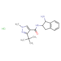 Chemical structure of N-(1-amino-2,3-dihydro-1H-inden-2-yl)-3-tert-butyl-1-methyl-1H-pyrazole-4-carboxamide hydrochloride - CSSB20620703866