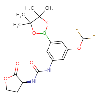 Chemical structure of 1-[3-(difluoromethoxy)-5-(4,4,5,5-tetramethyl-1,3,2-dioxaborolan-2-yl)phenyl]-3-[(3S)-2-oxooxolan-3-yl]urea - CSSB21332059400