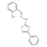 Chemical structure of 2-[(E)-[2-(4-phenyl-1,3-thiazol-2-yl)hydrazin-1-ylidene]methyl]phenol - CSSB00160817668