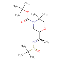 Chemical structure of tert-butyl 5,5-dimethyl-2-(1-{[(R)-2-methylpropane-2-sulfinyl]imino}ethyl)morpholine-4-carboxylate - CSSB21331810195